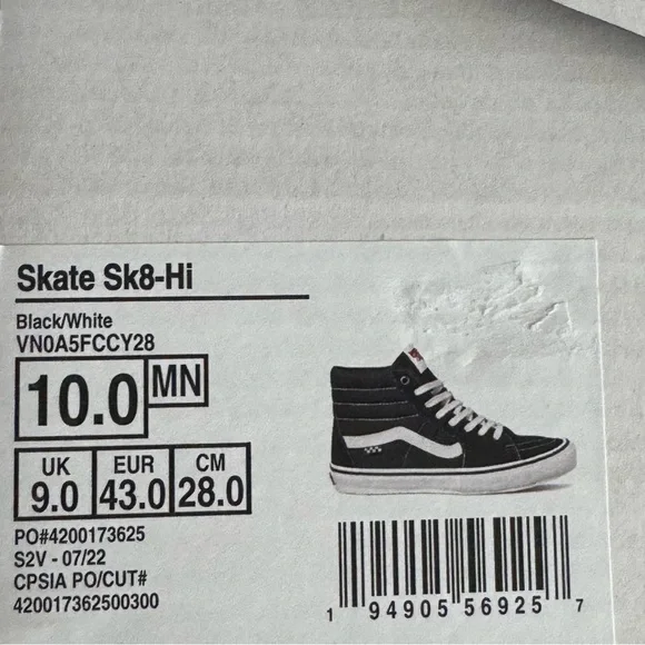 NIB Vans Skate SK8 Hi Black/Ture White US Mens 10 Extra Laces - Picture 6 of 6